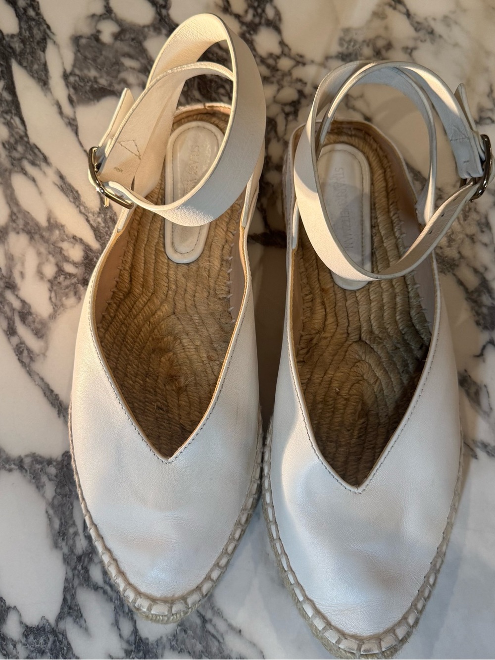 Stuart Weitzman White Leather Ankle Wrap Espadrille Flats Size 10 B